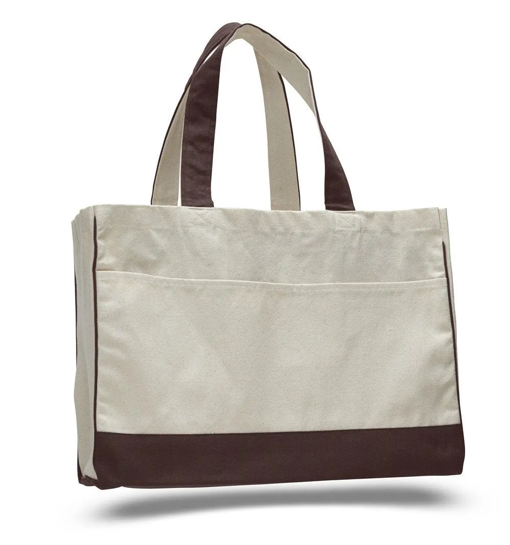 12 ct Cotton Canvas Tote Bag with Inside Zipper Pocket - By Dozen - Alternative Colors