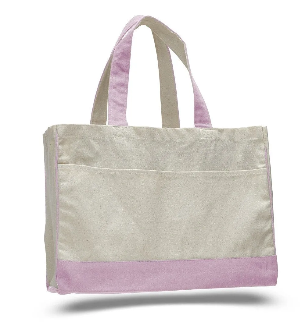 12 ct Cotton Canvas Tote Bag with Inside Zipper Pocket - By Dozen - Alternative Colors