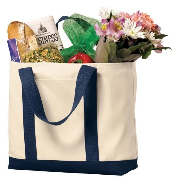 12 ct Heavy Canvas Twill Two Tone Shopping Tote Bag - By Dozen