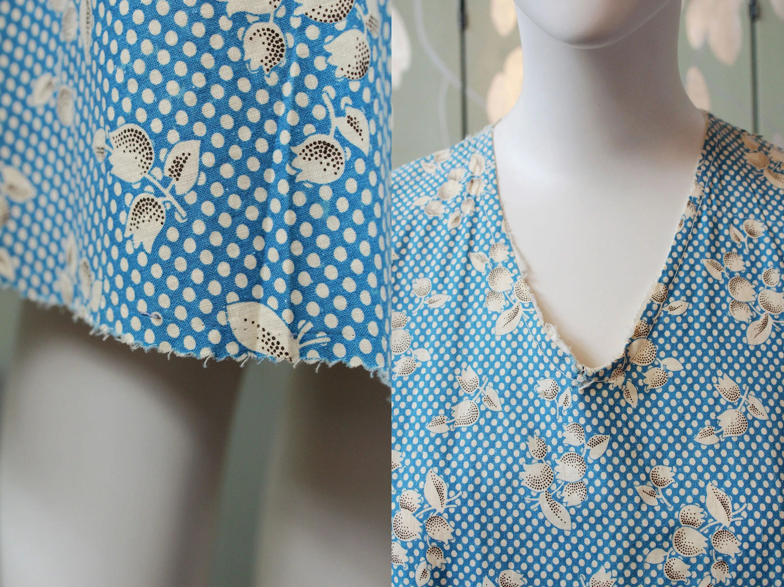 1920s Sleeveless Polka Dot Floral Dress, Daytime Flapper Dress