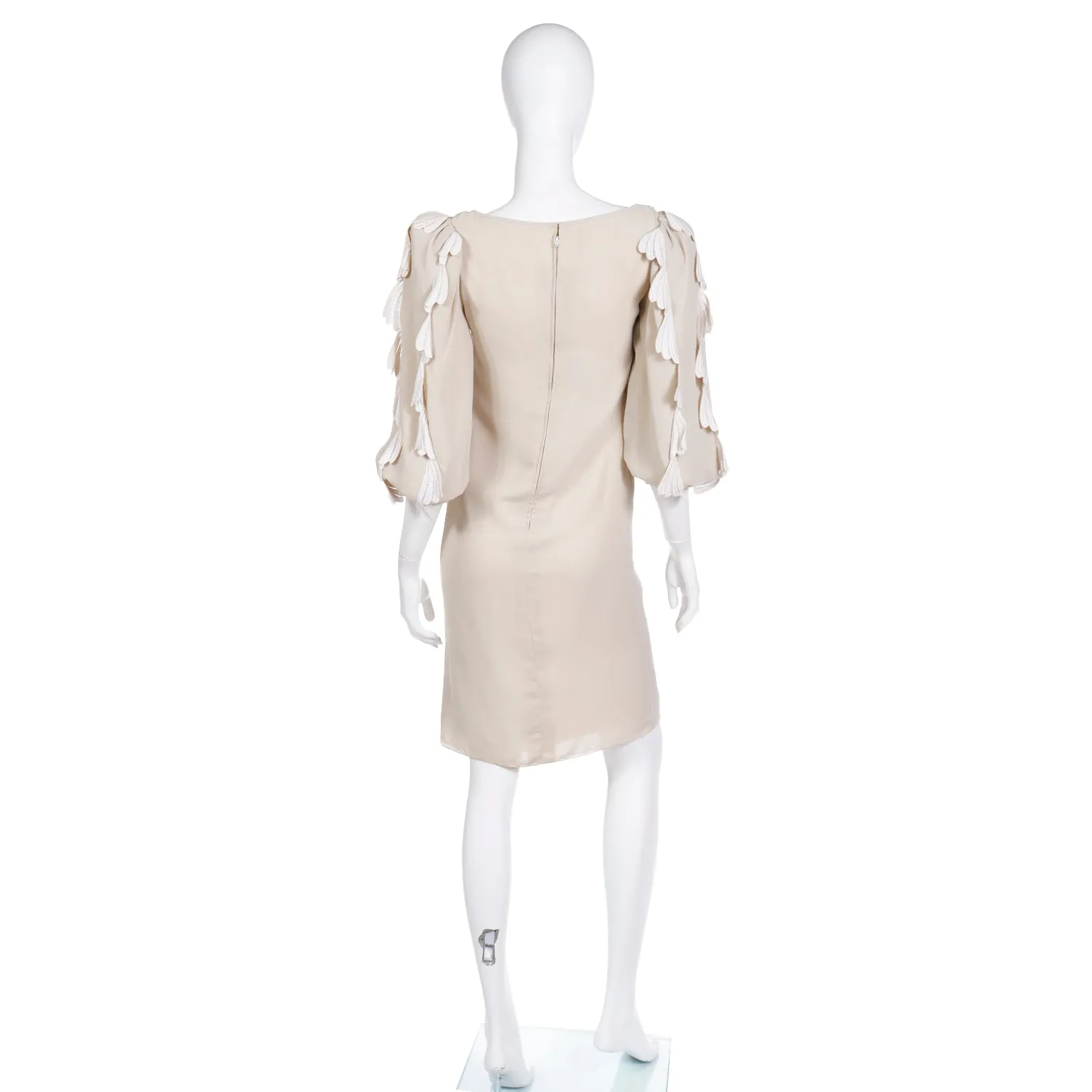 1970s Michael Novarese Nude Crepe Dress With Guipure Lace