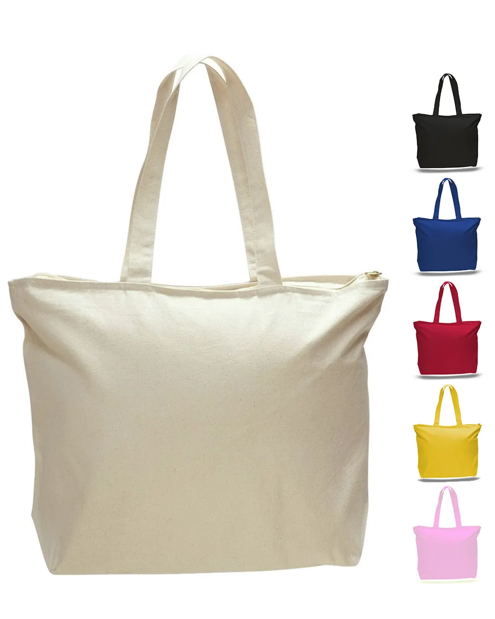 60 ct Heavy Canvas Zipper Tote Bag with Inside Zippered Pocket - By Case