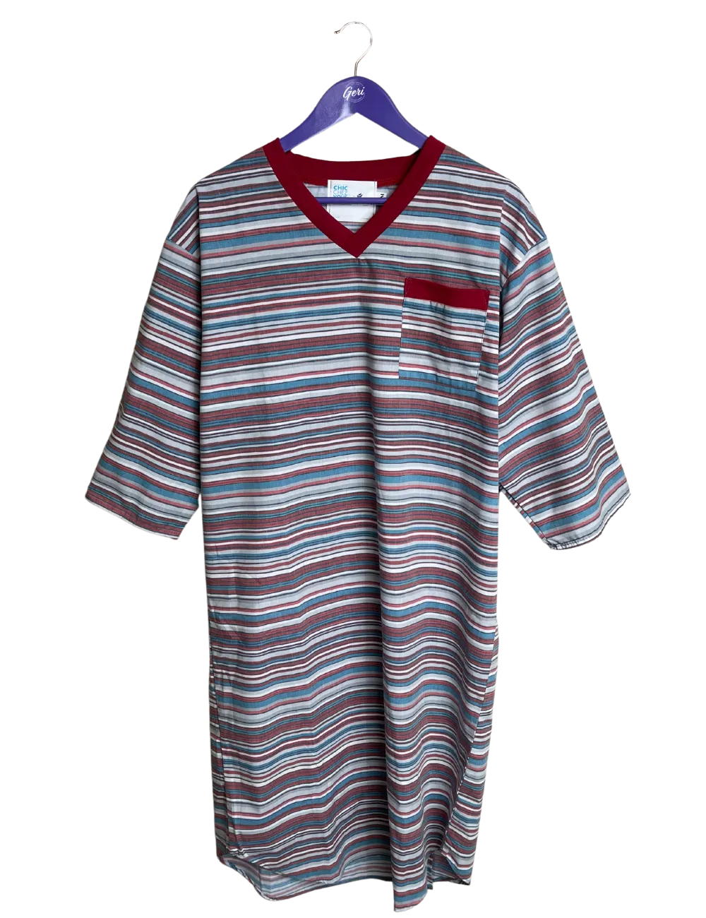 Adaptive Poly-Cotton V-Neck Nightshirt