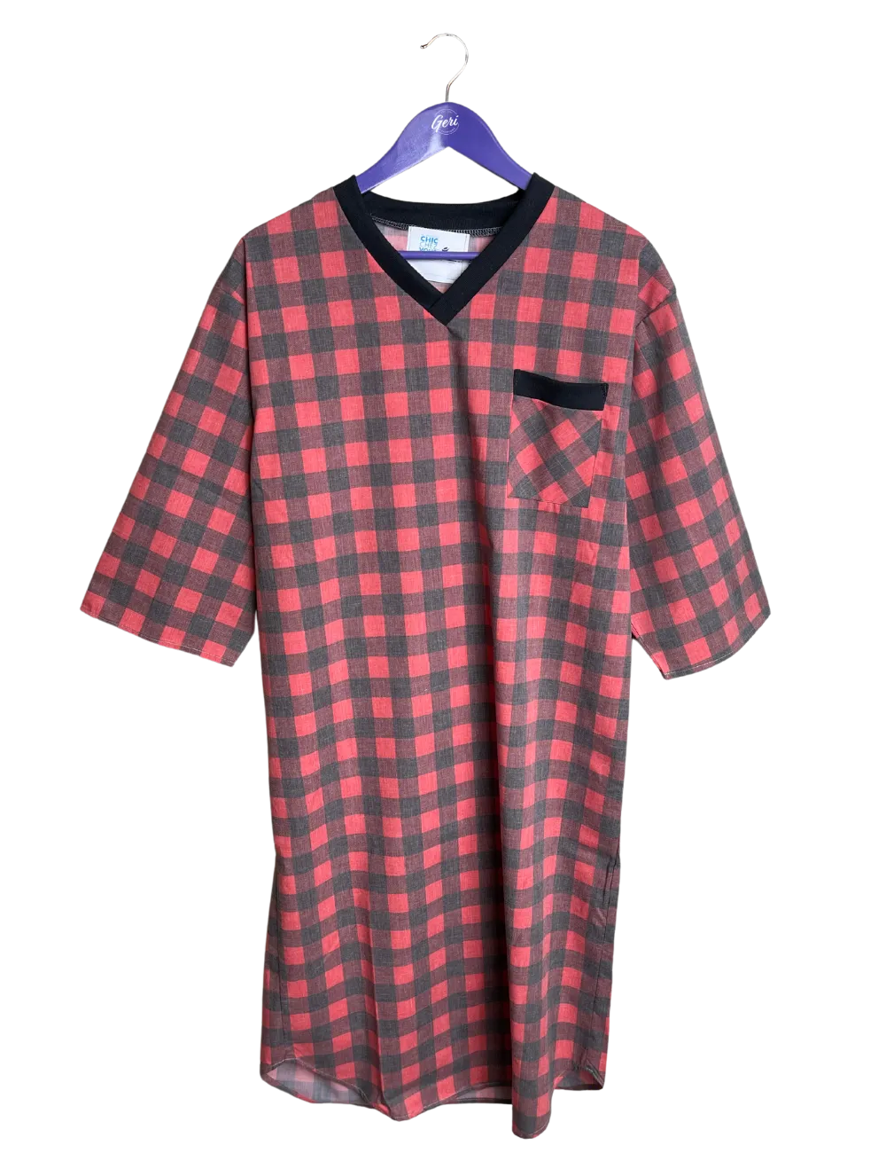 Adaptive Poly-Cotton V-Neck Nightshirt