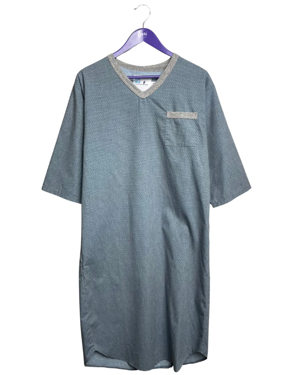 Adaptive Poly-Cotton V-Neck Nightshirt