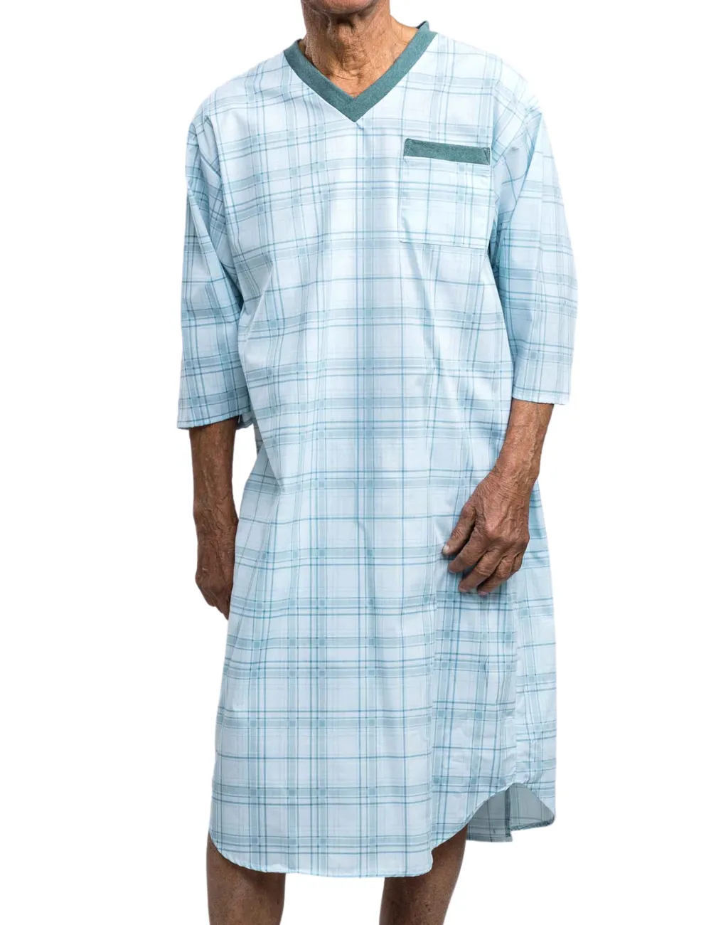 Adaptive Poly-Cotton V-Neck Nightshirt