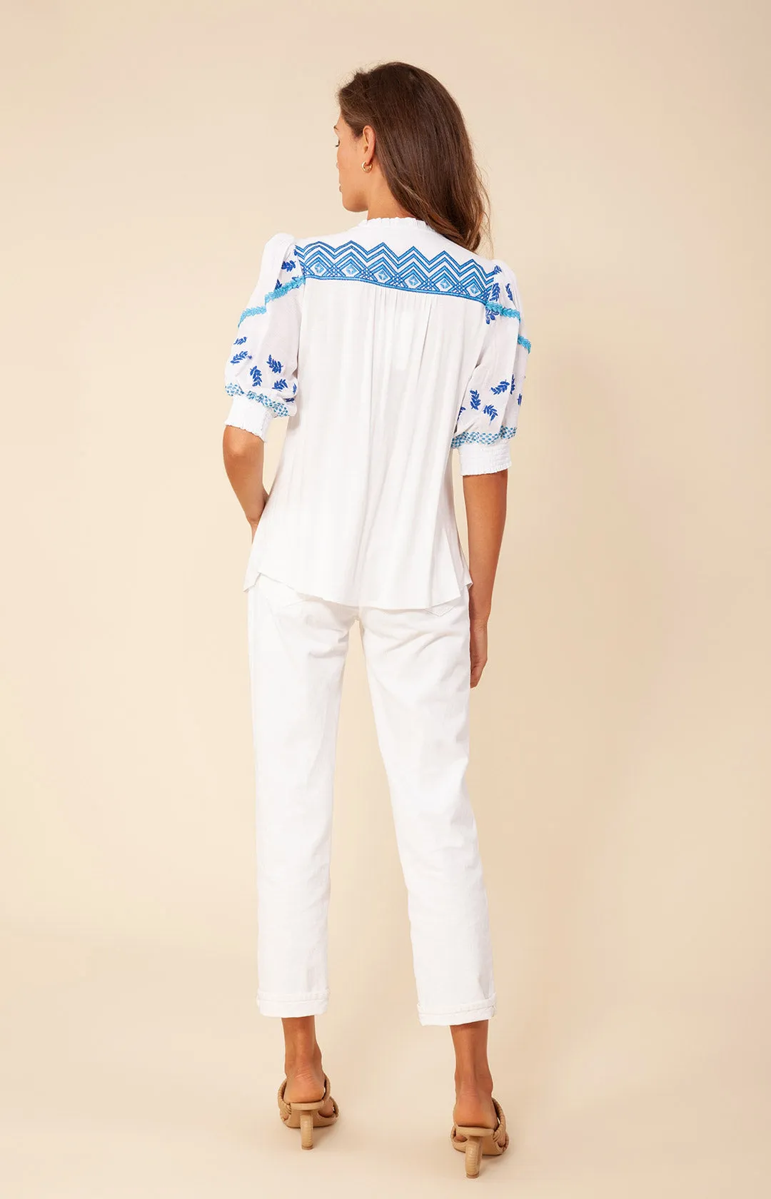 Aleja Embroidered Crinkle Gauze Top