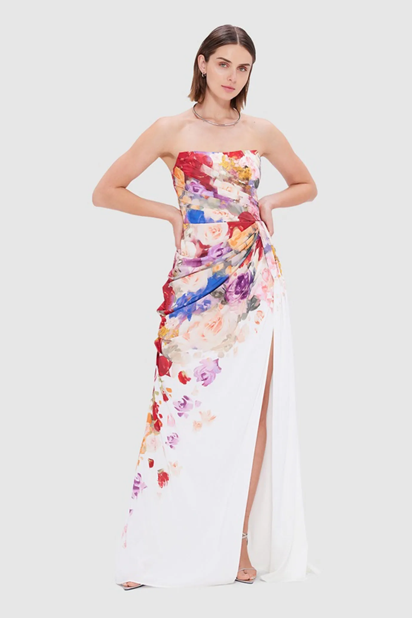 Anastasia Bustier Gown Fleur Print by Leo Lin