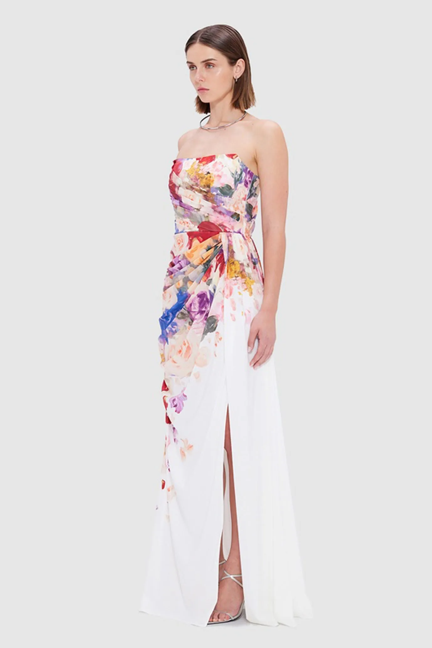 Anastasia Bustier Gown Fleur Print by Leo Lin