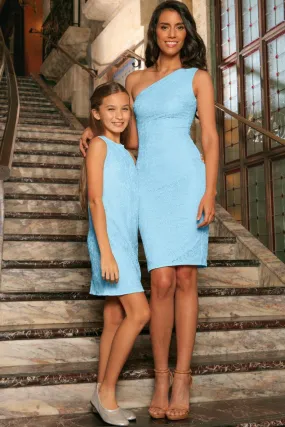 Baby Blue Stretchy Lace Sleeveless Fancy Party Mother Daughter Dress