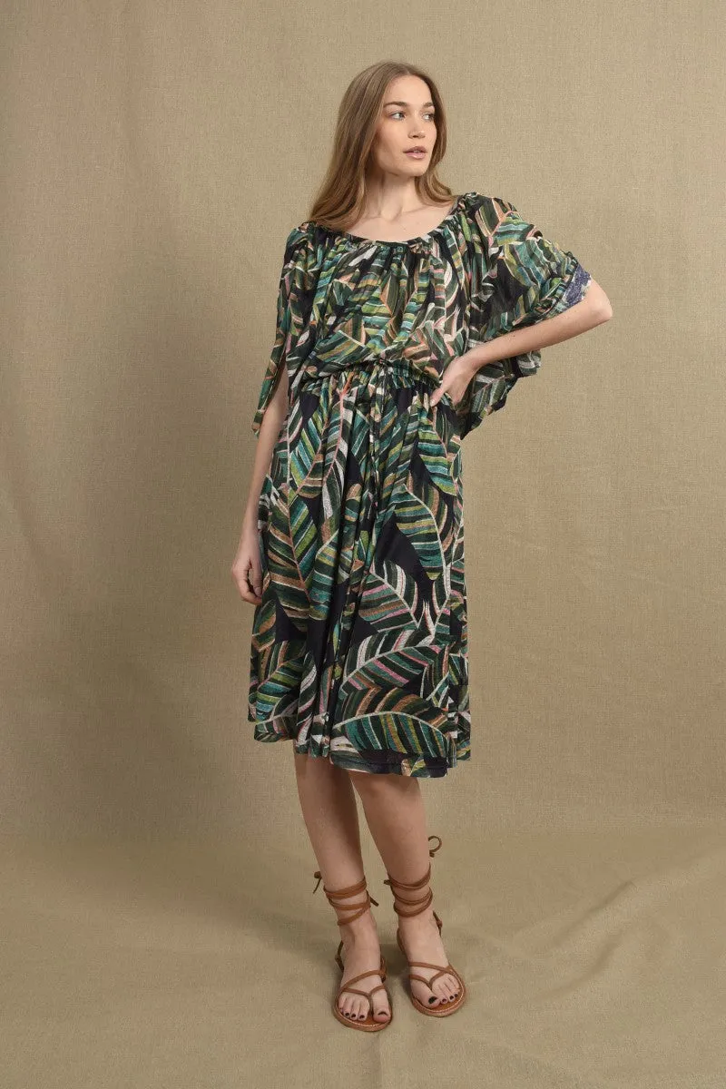 Bat Sleeve Dress | Green Aloha