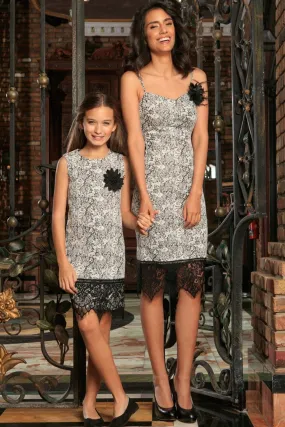 Black White Stretchy Fancy Cocktail Mommy and Me Dress