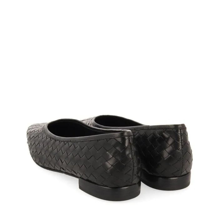 BLACK WOVEN LEATHER ULTRA CHIC BALLERINAS