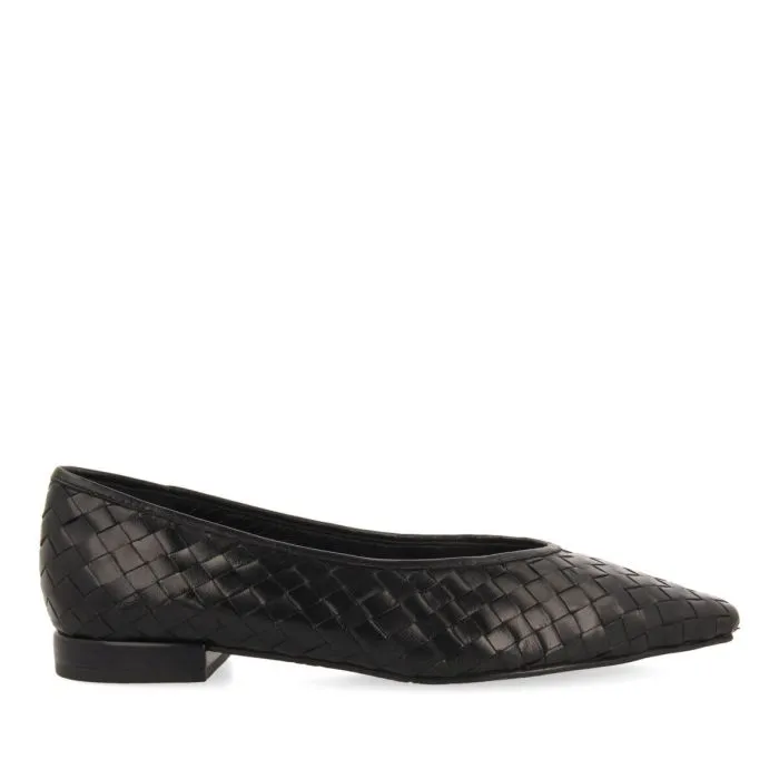 BLACK WOVEN LEATHER ULTRA CHIC BALLERINAS