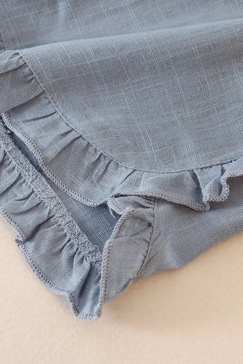 Blue linen ruffle shorts