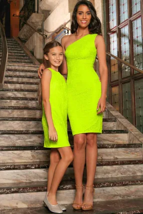 Bright Neon Yellow Stretchy Lace Mommy & Me Summer Dresses