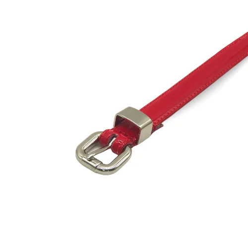 CARRIE -  Womens Red Patent Skinny Leather Belt with Silver Buckle