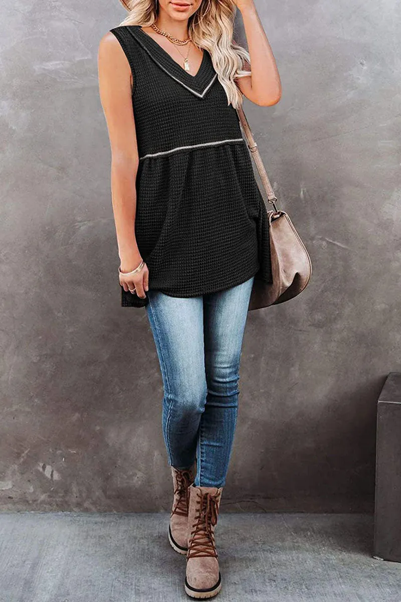 Casual Solid Patchwork V Neck Tops(7 Colors)