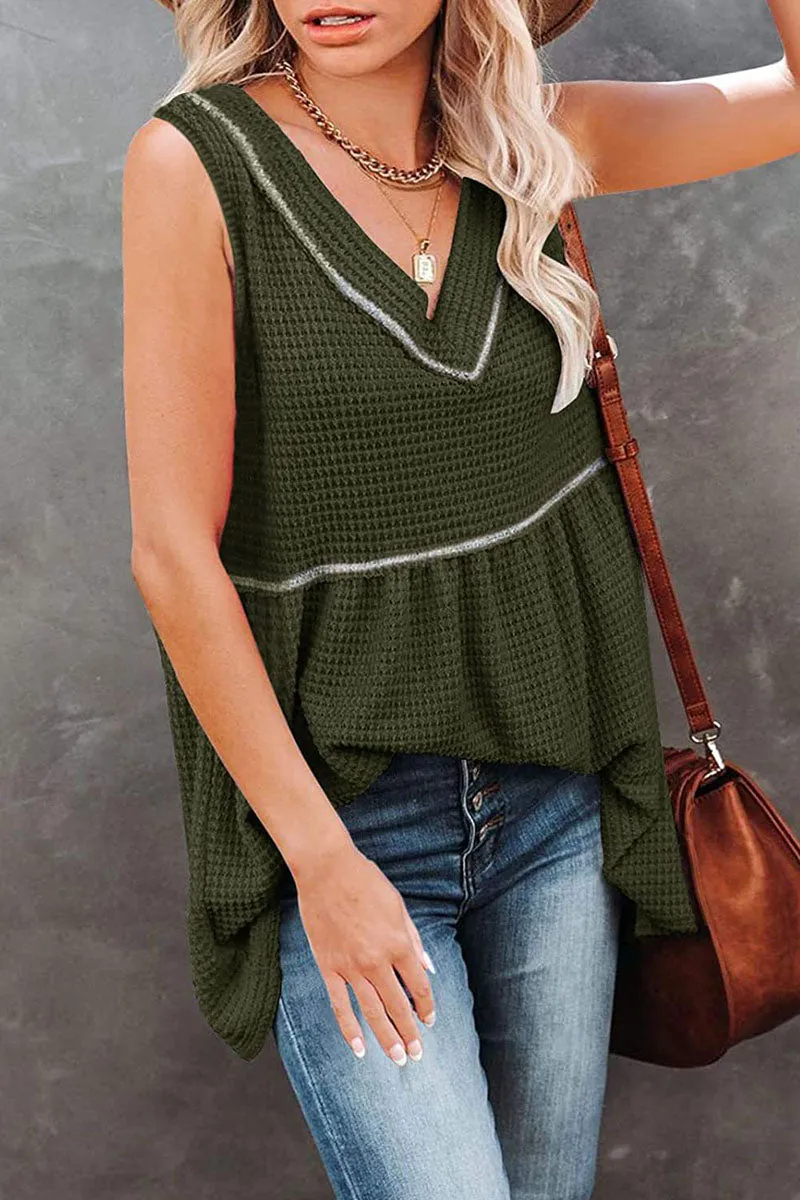 Casual Solid Patchwork V Neck Tops(7 Colors)