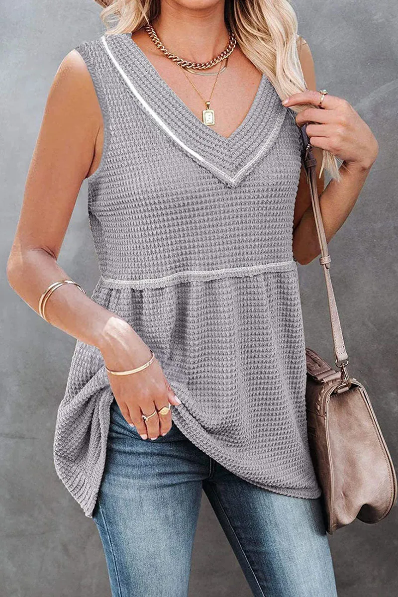 Casual Solid Patchwork V Neck Tops(7 Colors)