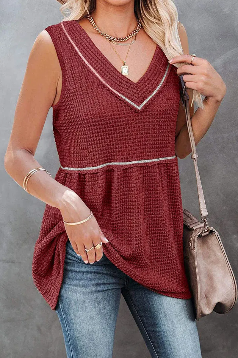 Casual Solid Patchwork V Neck Tops(7 Colors)