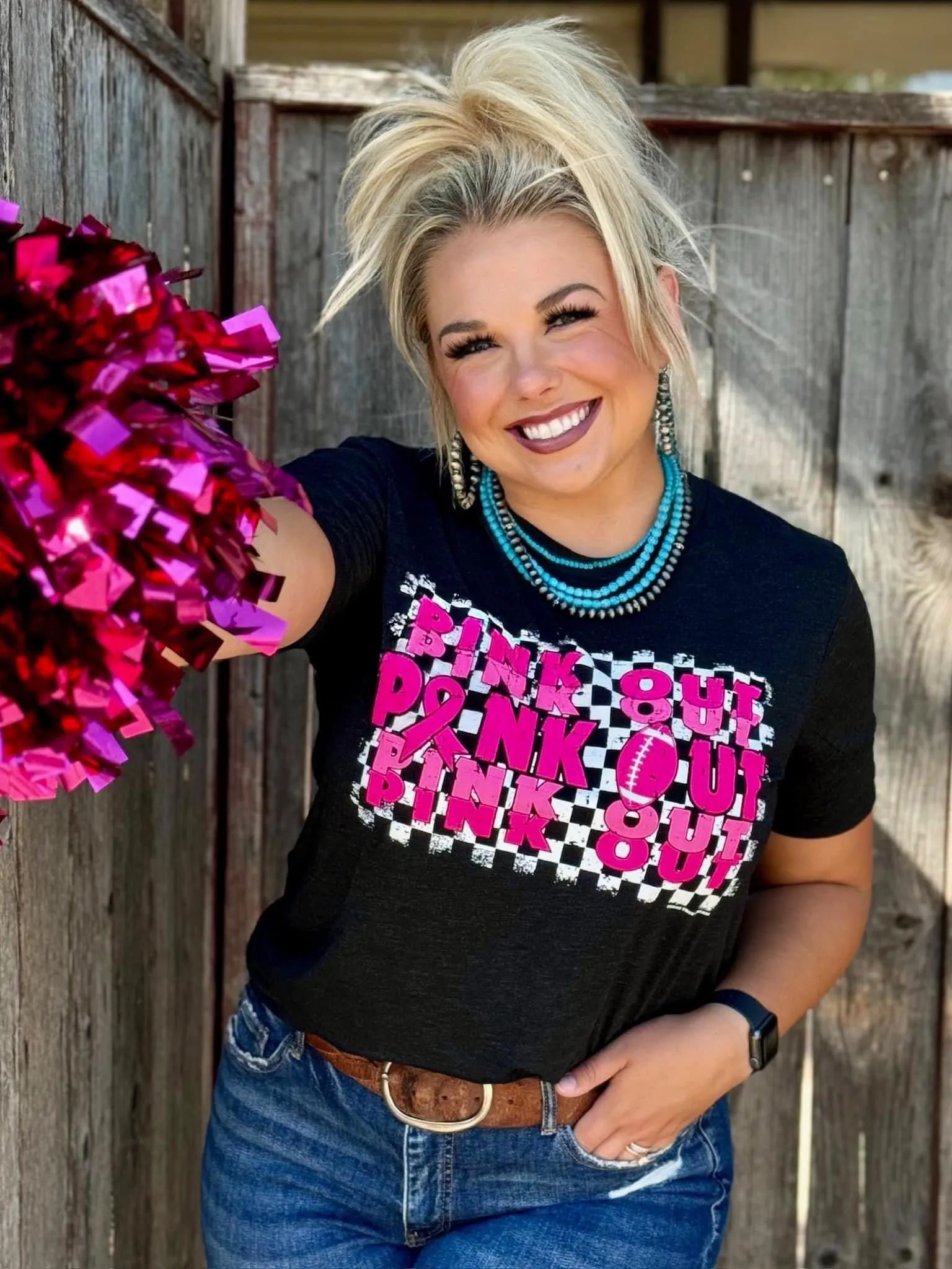 Checkered Pink Out Repeat Vintage Black Tee