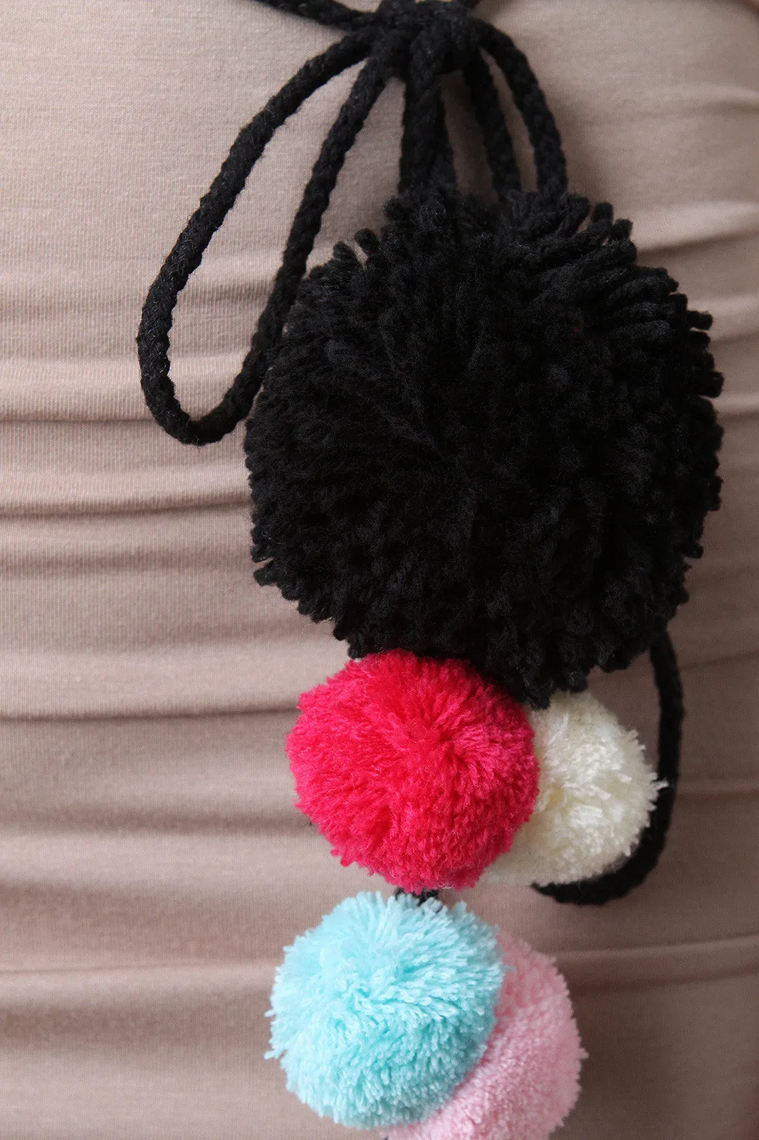 Colorful Pom Pom And Tassel Self-Tie Belt