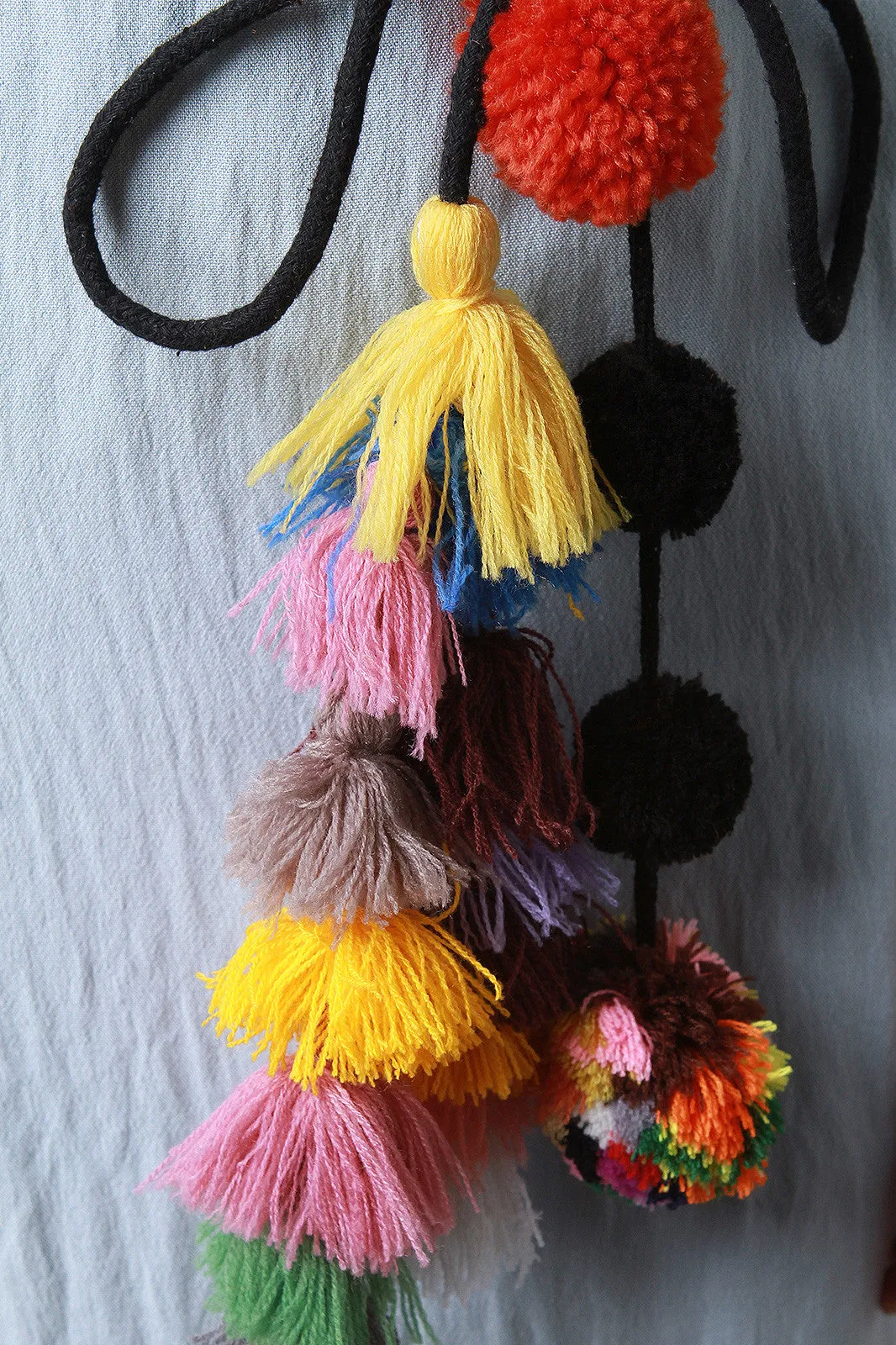 Colorful Pom Pom And Tassel Tie Belt