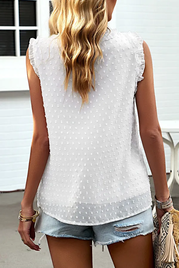 Cute V Neck Button Sleeveless Tops