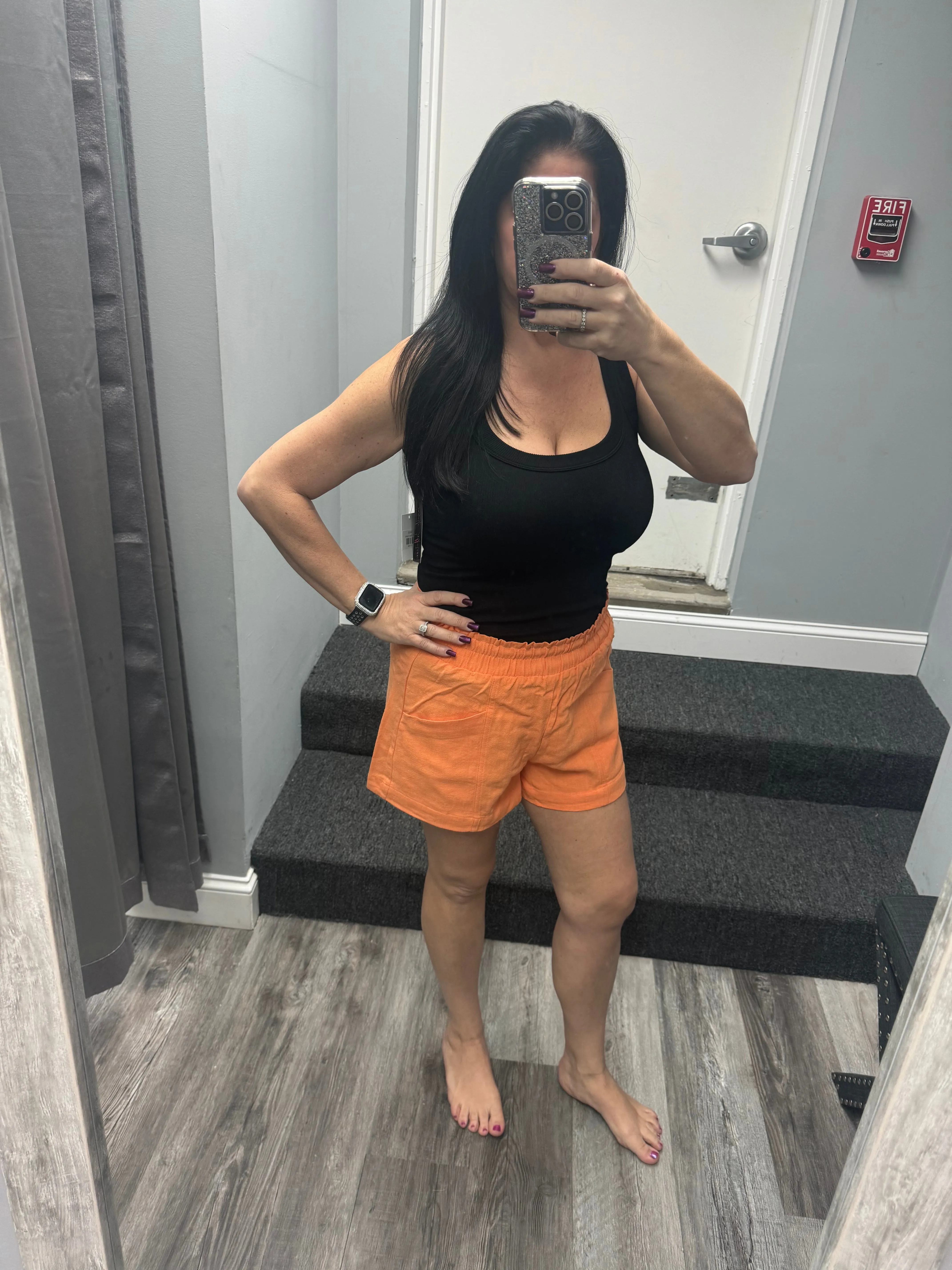 D-HIGH WAIST LINEN SHORTS - ORANGE