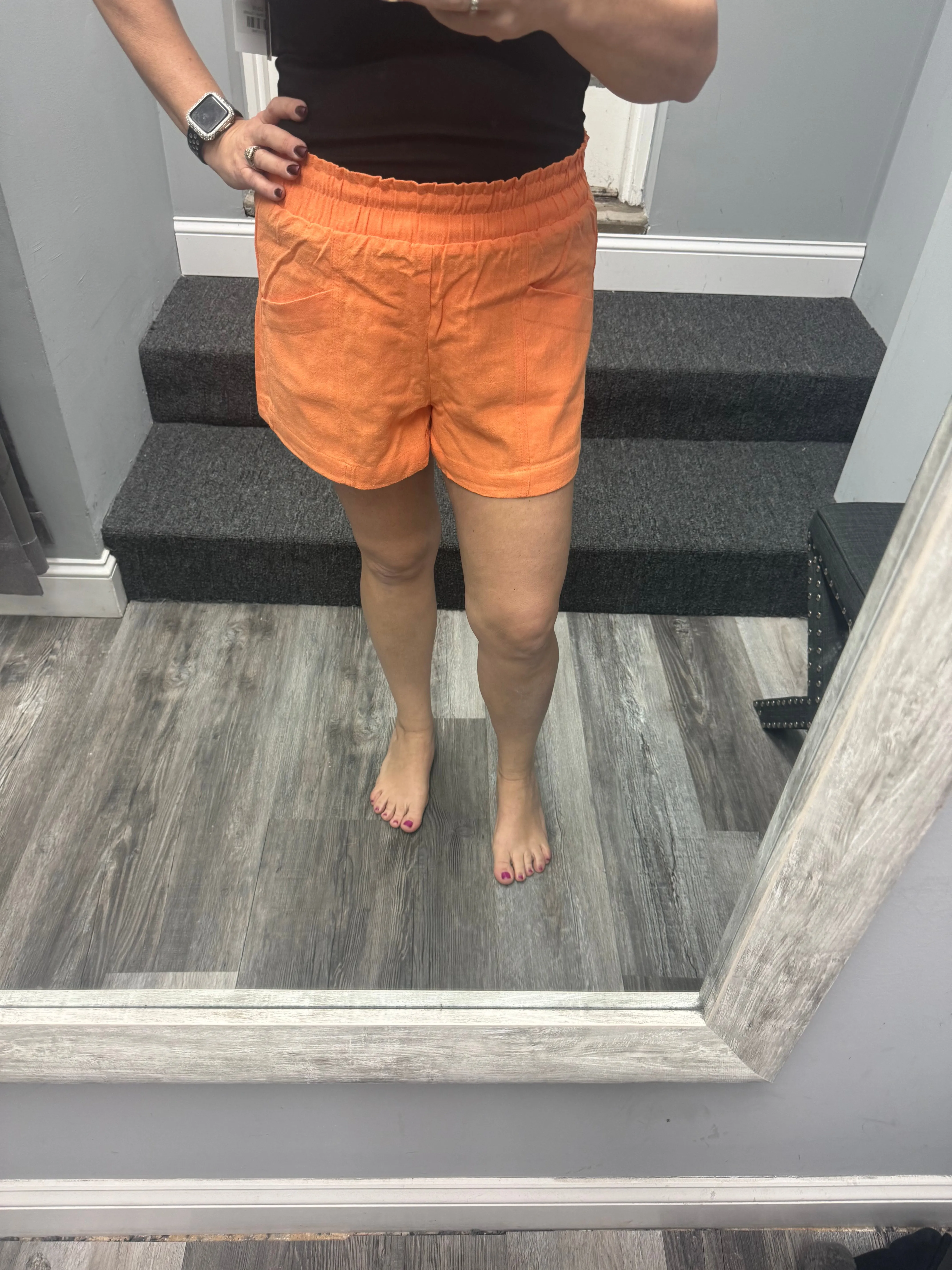 D-HIGH WAIST LINEN SHORTS - ORANGE