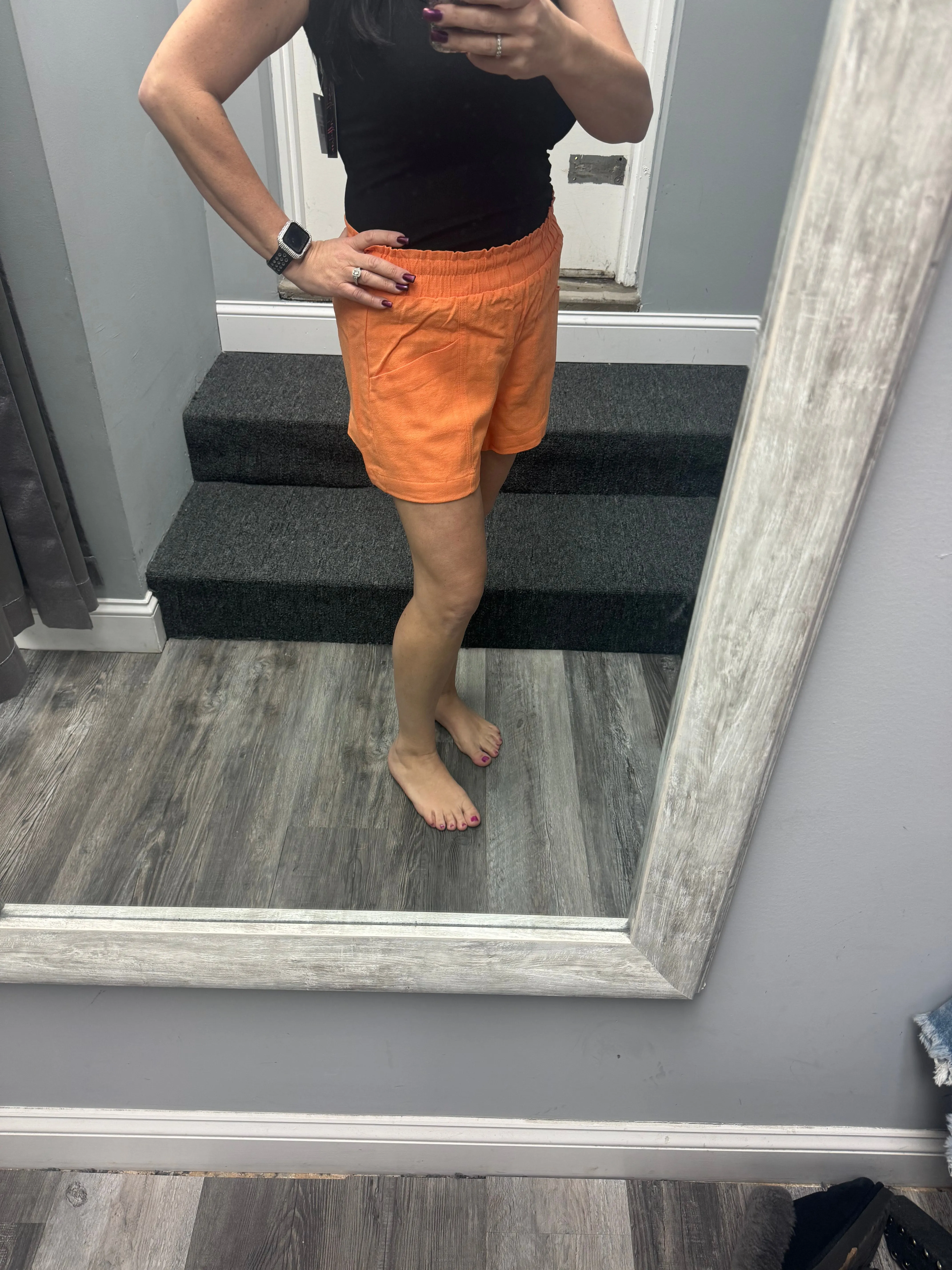 D-HIGH WAIST LINEN SHORTS - ORANGE