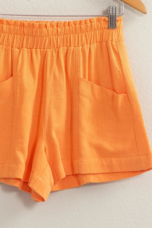 D-HIGH WAIST LINEN SHORTS - ORANGE