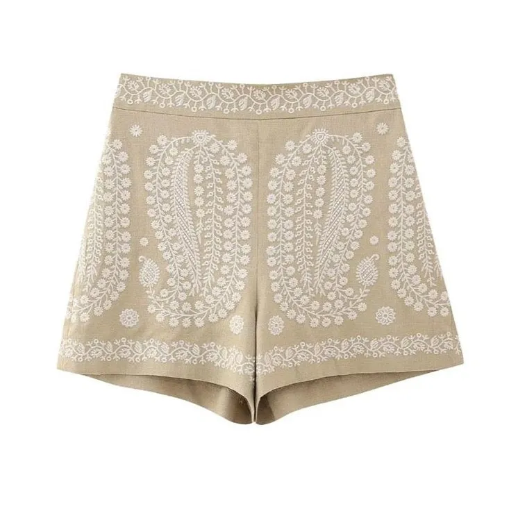 Dania Floral Embroidery Linen Shorts - 2 Colors