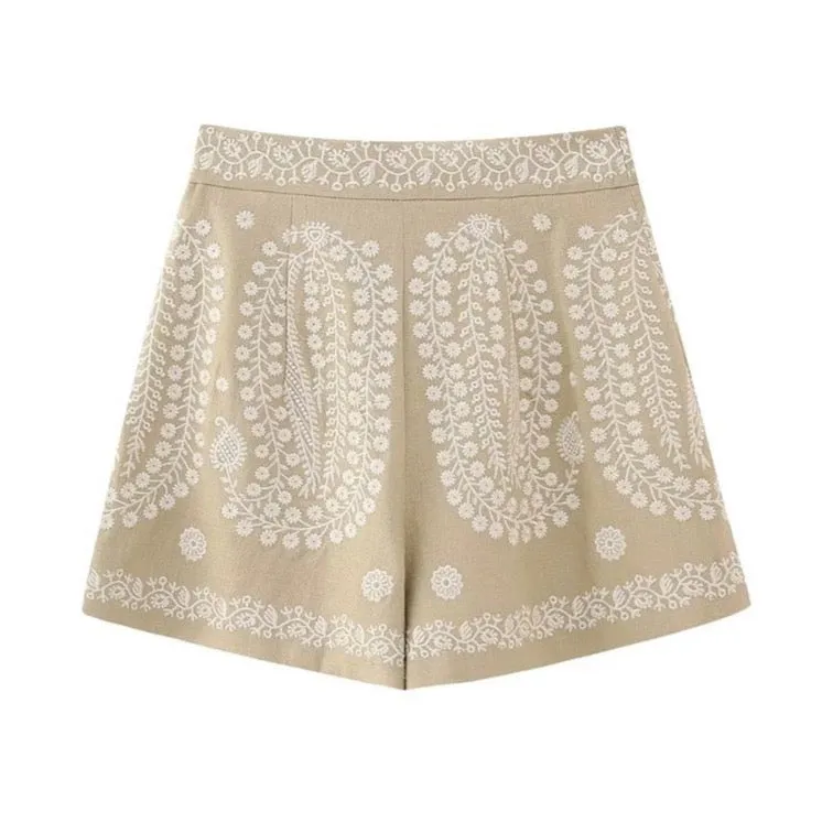 Dania Floral Embroidery Linen Shorts - 2 Colors