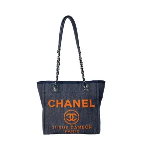 Deauville Blue Tote Bag in Denim, Silver hardware