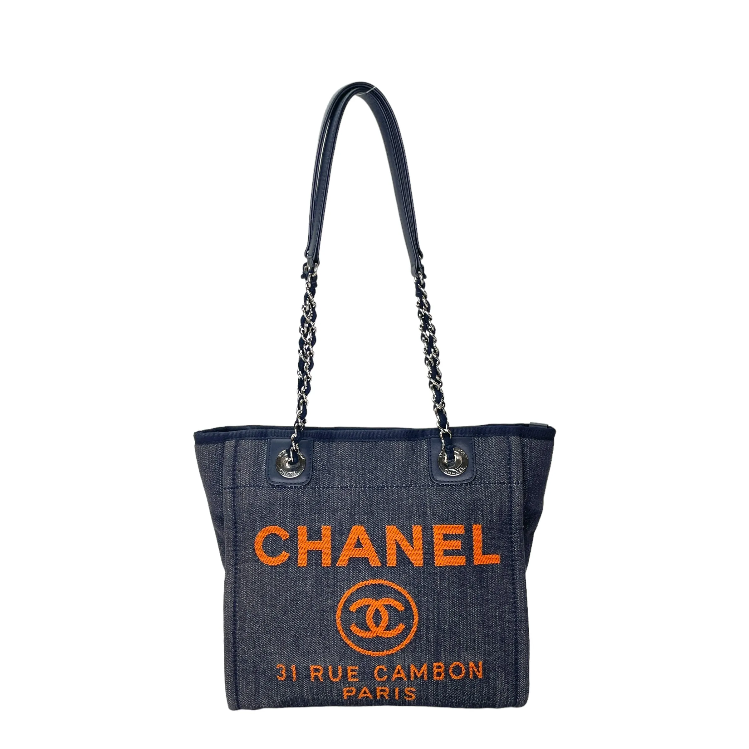 Deauville Blue Tote Bag in Denim, Silver hardware