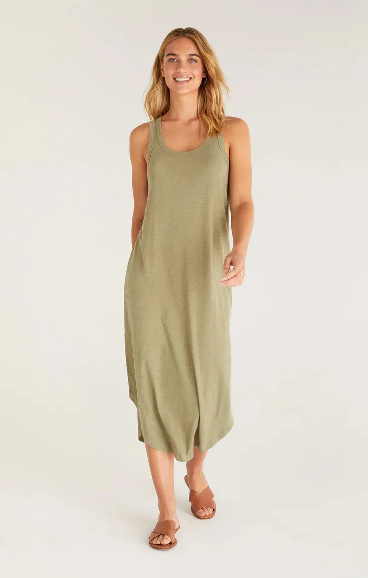 Easy Going Cotton Slub Midi Dress | Blue & Olive