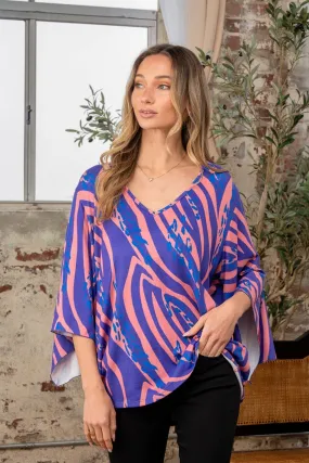 Full Size Print Bell Sleeve V-Neck Top