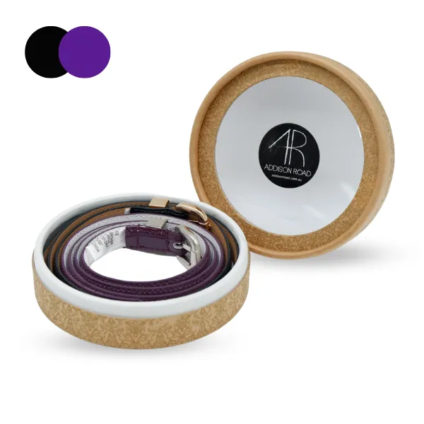 Gift Box 2 Belts | Black & Purple Skinny Leather Belt Gift Set