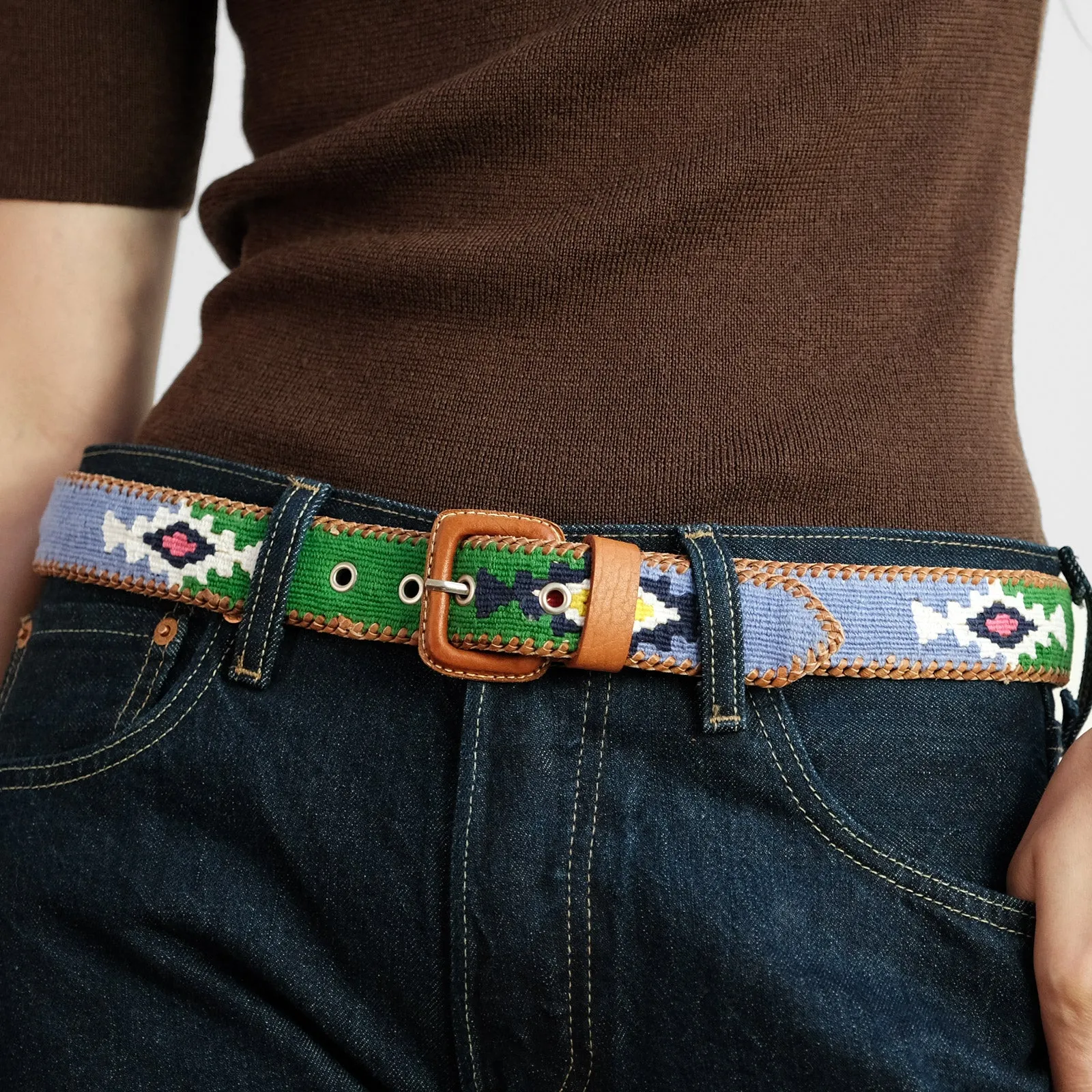 Handwoven Guatemalan Belt Green Blue