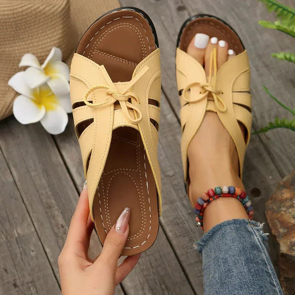 Ivyshape | Comfy Sandals With Bow Tie