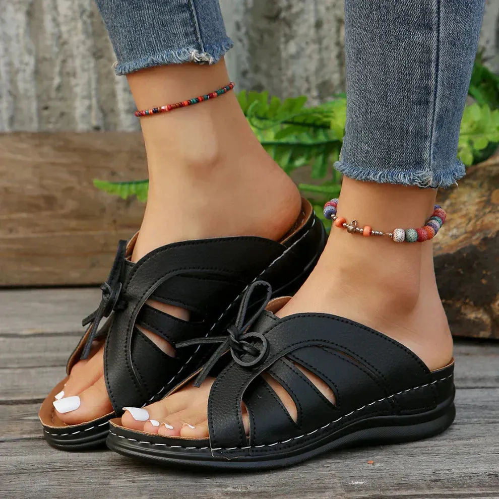 Ivyshape | Comfy Sandals With Bow Tie