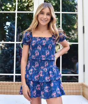 Katie J NYC Girls Evening Blue Bouquet Floral Lainey Dress