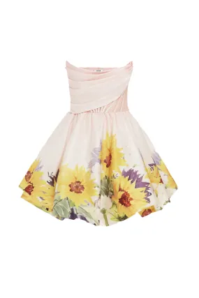 Katy Bustier Mini Dress Sunflower Print in Pink by Leo Lin