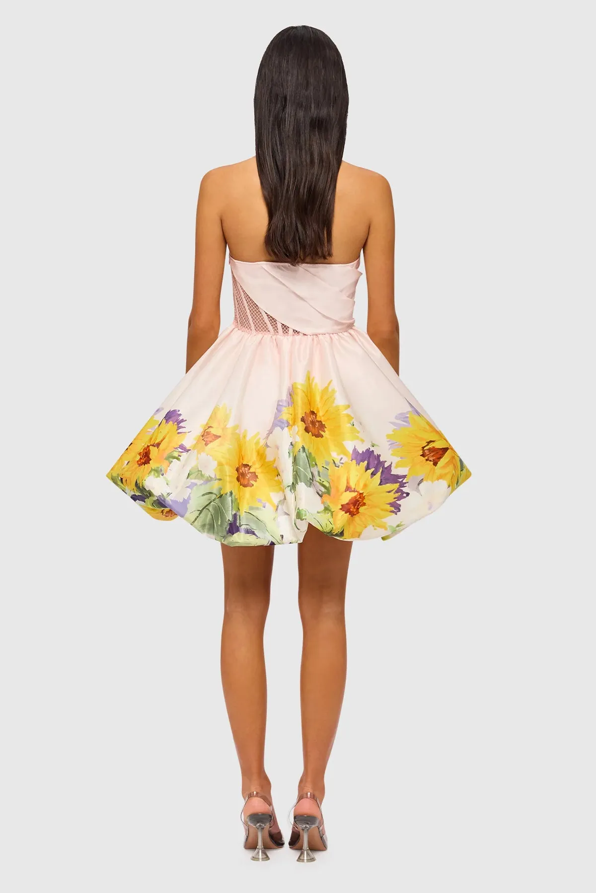 Katy Bustier Mini Dress Sunflower Print in Pink by Leo Lin