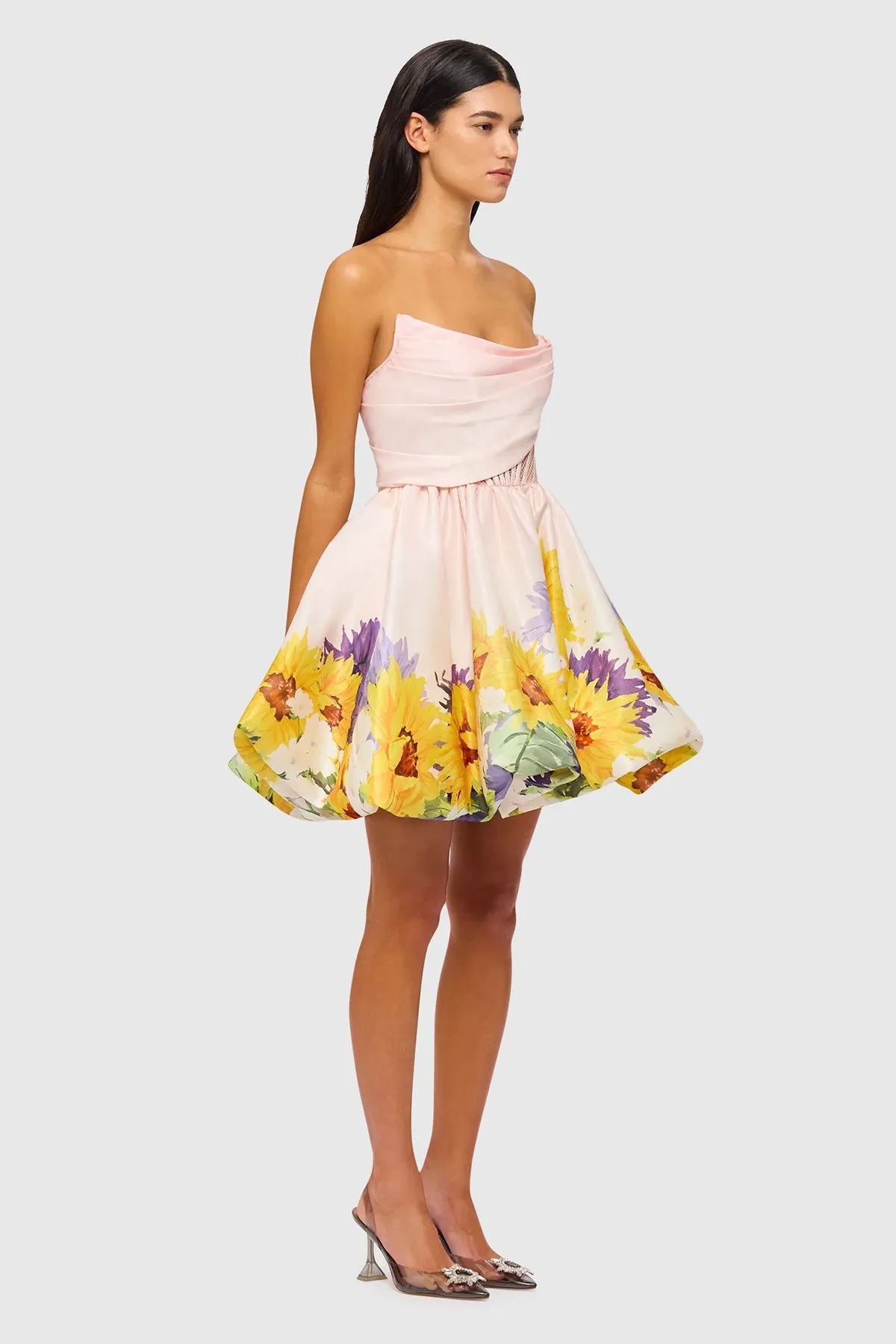 Katy Bustier Mini Dress Sunflower Print in Pink by Leo Lin