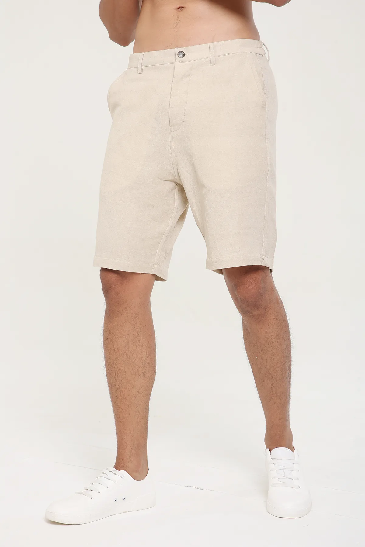 Khaki Linen Cotton plain shorts | stylematters