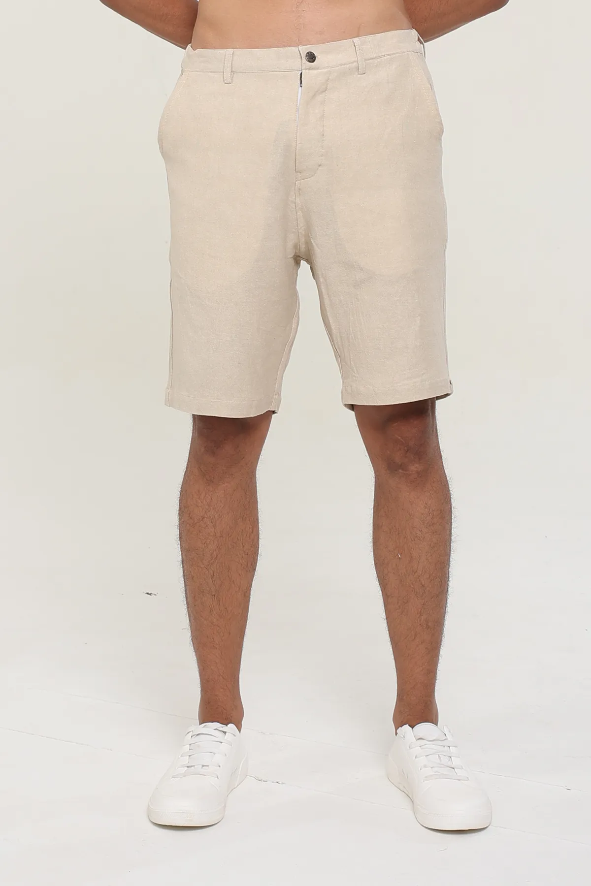 Khaki Linen Cotton plain shorts | stylematters