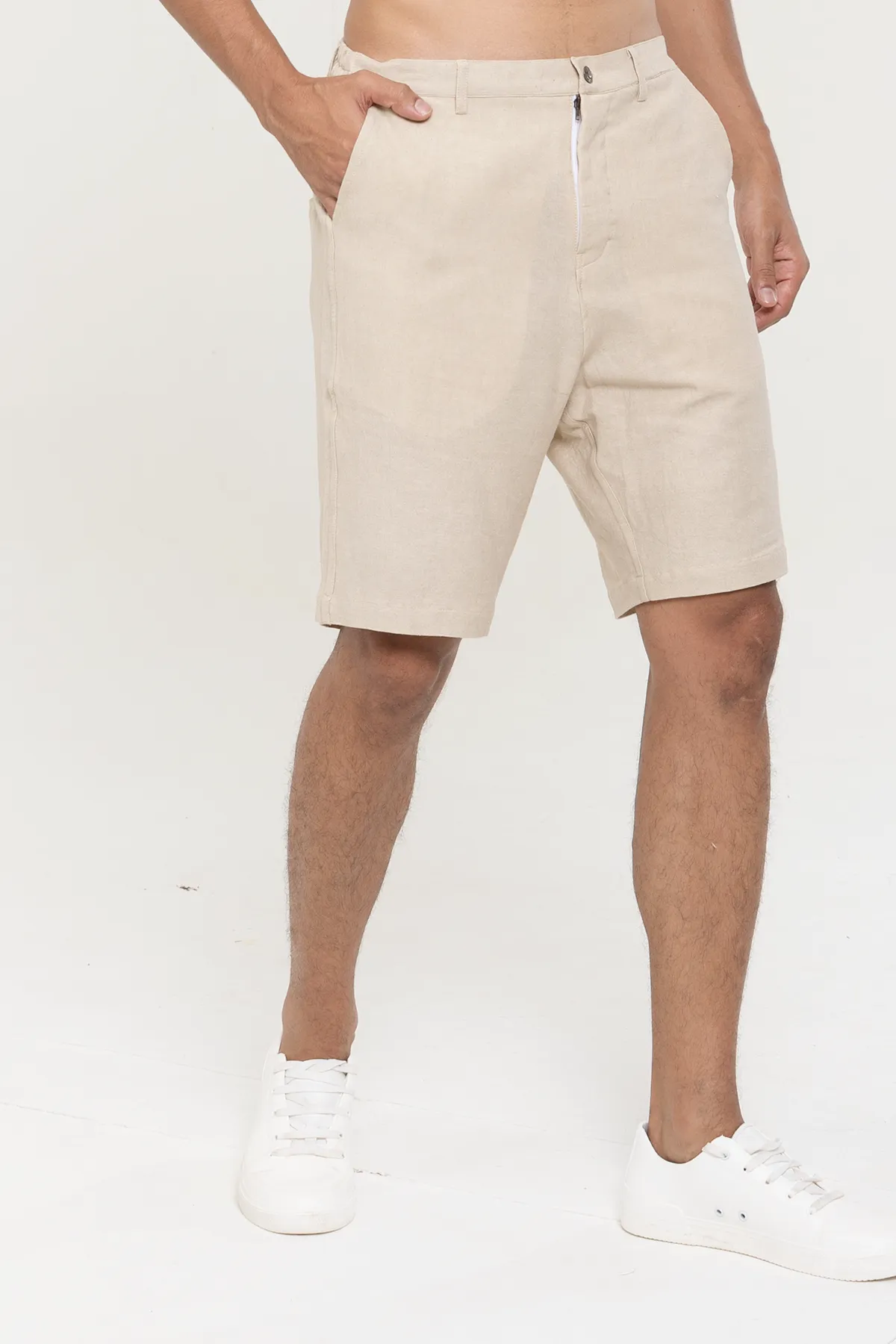 Khaki Linen Cotton plain shorts | stylematters